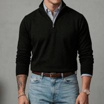Blusa Polo Meio Zíper Masculino Manga Longa 100 Poliéster Outono Inverno Diversas Cores