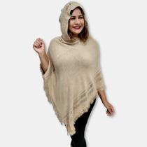 Blusa Poncho Quentinha Feminina com Textura e Capuz