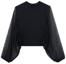 Blusa preta com manga de tule Blusa preta com manga de tule