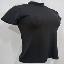 Blusa Preta,Manga Curta,Canelada - sol modas e acessorios Blusa Preta,Manga Curta,Canelada - sol modas e acessorios
