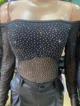 Blusa preta transparente de brilho