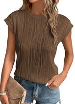 Blusa PRETTYGARDEN 2025 Primavera Verão Manga Curta Tipo Boné Café Blusa PRETTYGARDEN 2025 Primavera Verão Manga Curta Tipo Boné Café