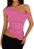 Blusa PRETTYGARDEN 2025 Verano Top fruncido de un solo hombro L