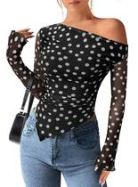 BLUSA PRETTYGARDEN Ombro a Ombro Tie Dye em Tela Manga Longa