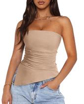 Blusa PRETTYGARDEN sem alça Franzida Damascos G