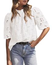 Blusa PRETTYGARDEN Summer Eyelet bordada branca para mulheres Blusa PRETTYGARDEN Summer Eyelet bordada branca para mulheres
