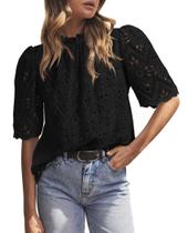 Blusa PRETTYGARDEN Summer Eyelet bordada de manga curta