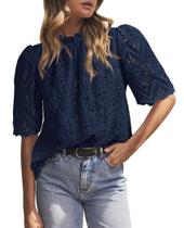 Blusa PRETTYGARDEN Summer Eyelet bordada para mulheres azul-marinho