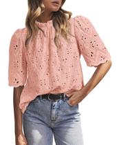 Blusa PRETTYGARDEN Summer Eyelet bordada para mulheres rosa Blusa PRETTYGARDEN Summer Eyelet bordada para mulheres rosa