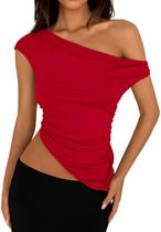Blusa PRETTYGARDEN Top Corto de Verano 2025 con Hombros Descubiertos Rojo M Blusa PRETTYGARDEN Top Corto de Verano 2025 con Hombros Descubiertos Rojo M