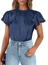 Blusa PRETTYGARDEN Verano 2025, Satén Navy con Volantes XXL Blusa PRETTYGARDEN Verano 2025, Satén Navy con Volantes XXL