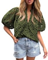 Blusa PRETTYGARDEN Verão Renda Vazado Decote V M