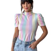 Blusa princesa gola alta tl listras candy color