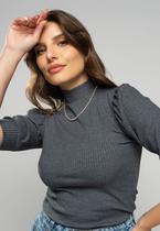 Blusa Princesa Manga Curta Canelada Grafite Salvatore Fashion Blusa Princesa Manga Curta Canelada Grafite Salvatore Fashion