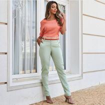 Blusa Punho com Botão Cora Canela - Salmão