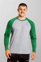 Blusa Raglan Manga Longa Cinza Mescla com Verde 100% Poliéster - Estilo Casual