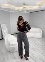 Blusa Rainbow em Modal com Listras Multicoloridas - Tamanho Único (M) Blusa Rainbow em Modal com Listras Multicoloridas - Tamanho Único (M)