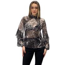 Blusa Ramo Selvagem Tule Manga Longa