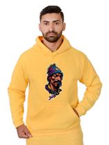 Blusa Rapper Moletom Masculina Desenho 3D Com Bolso e Capuz Amarelo Blusa Rapper Moletom Masculina Desenho 3D Com Bolso e Capuz Amarelo