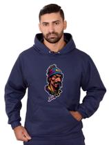 Blusa Rapper Moletom Masculina Desenho 3D Com Bolso e Capuz Azul Mar