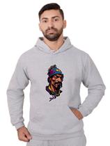 Blusa Rapper Moletom Masculina Desenho 3D Com Bolso e Capuz Cinza Blusa Rapper Moletom Masculina Desenho 3D Com Bolso e Capuz Cinza