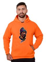 Blusa Rapper Moletom Masculina Desenho 3D Com Bolso e Capuz Laranja Blusa Rapper Moletom Masculina Desenho 3D Com Bolso e Capuz Laranja