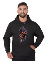 Blusa Rapper Moletom Masculina Desenho 3D Com Bolso e Capuz Preto Blusa Rapper Moletom Masculina Desenho 3D Com Bolso e Capuz Preto