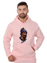 Blusa Rapper Moletom Masculina Desenho 3D Com Bolso e Capuz Rosa Blusa Rapper Moletom Masculina Desenho 3D Com Bolso e Capuz Rosa