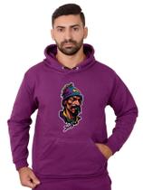 Blusa Rapper Moletom Masculina Desenho 3D Com Bolso e Capuz Roxo