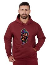 Blusa Rapper Moletom Masculina Desenho 3D Com Bolso e Capuz Vinho Blusa Rapper Moletom Masculina Desenho 3D Com Bolso e Capuz Vinho
