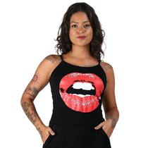 Blusa regata alça fina estampa boca deliriyou