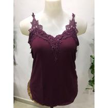 Blusa regata alcinha alça de renda guipir plus size