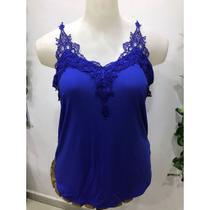 Blusa regata alcinha alça de renda guipir plus size
