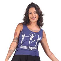 Blusa regata azul estampada caveras recortes