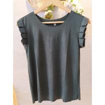 Blusa regata babado suede gola rasa tendencia feminina