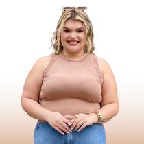 Blusa Regata Baby Tee Canelada Midi Size Justinha Moda Feminina Primavera Verão Perfeita 25425A