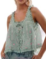 Blusa Regata Boho com Renda e Amarração Frontal FUNTOUR Blusa Regata Boho com Renda e Amarração Frontal FUNTOUR