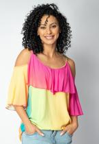 Blusa Regata Cacequi Babados Arco-Íris