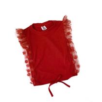 Blusa Regata Canelada Manga Tule com Babado