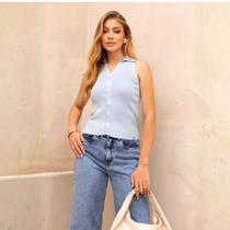 Blusa Regata de Tricot Com Gola e Botões Feminina Revanche Charlotte