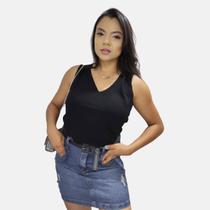 Blusa Regata Feminina Alça Larga Grossa Crepe Duna Juliana