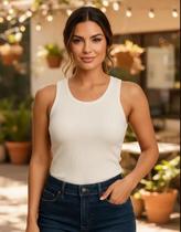 Blusa Regata Feminina Alça Larga Grossa Lisa Canelada Verão