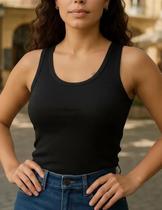 Blusa Regata Feminina Alça Larga Grossa Lisa Canelada Verão