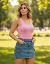 Blusa Regata Feminina Alça Larga Grossa Lisa Canelada Verão