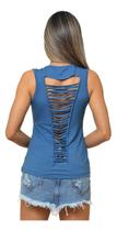 Blusa Regata Feminina Azul Detalhe Nas Costas P