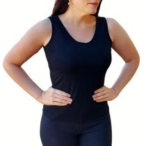 Blusa Regata Feminina Básica Gola Redonda em Malha Viscolycra