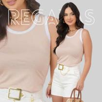 Blusa Regata Feminina Básica Viscolycra Cor Bicolor Nude e Branco Tamanho Único