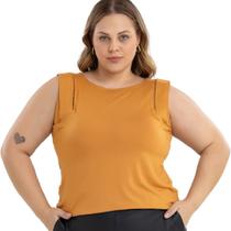 Blusa Regata Feminina Casual Visco Lycra Detalhes e Renda Moda Plus Size Primavera Verão 40824A