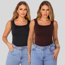 Blusa Regata Feminina de Suplex com Forro Decote Quadrado P ao GG