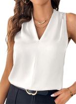 Blusa regata feminina EVALESS plissada com decote em V, branca, tamanho L
